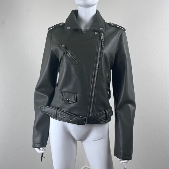 Rebecca Minkoff Women Size L Green Faux Leather Asymmetrical Moto NEW Jacket - Picture 9 of 16